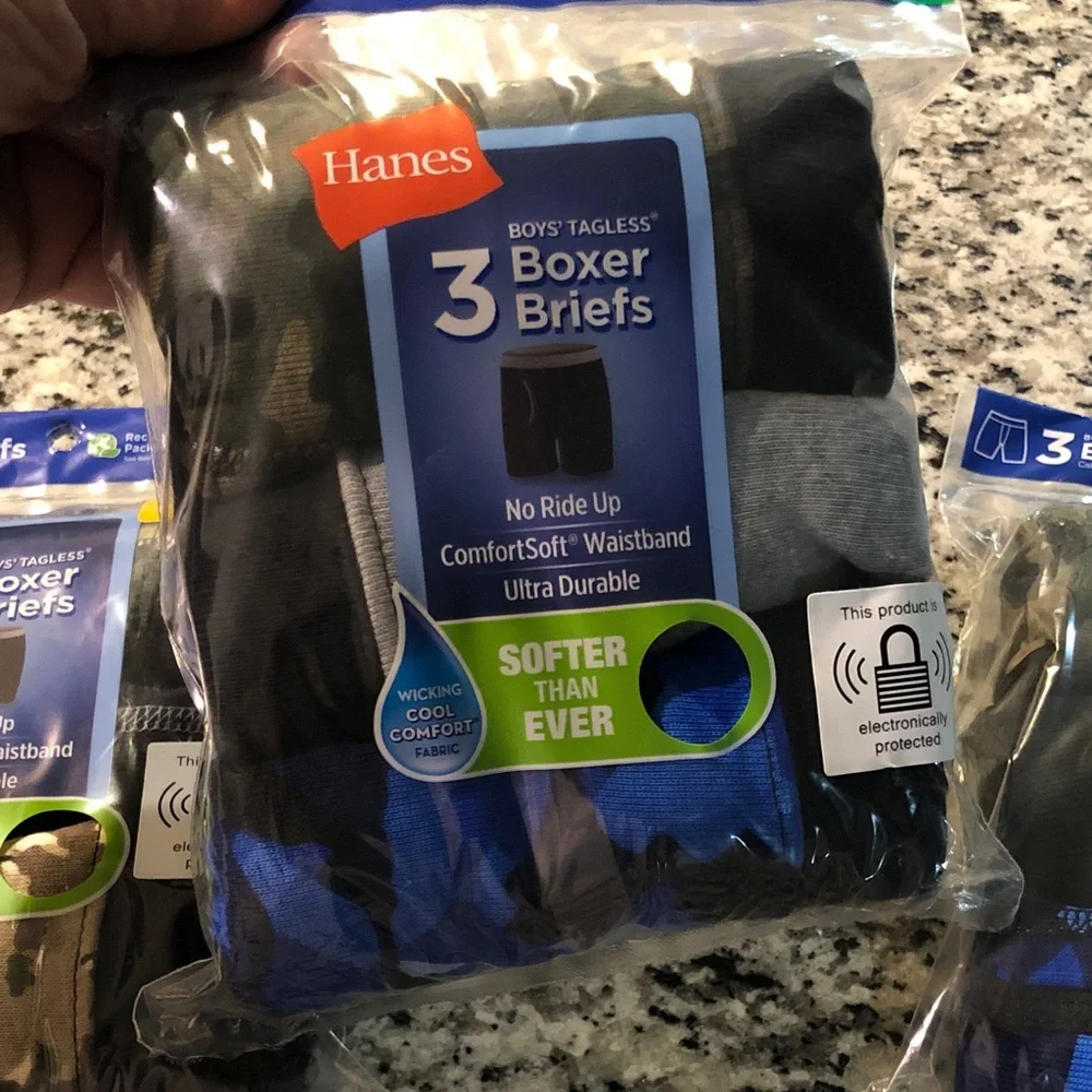 Hanes Boys' Boxer Briefs - Black & Gray - 3-Pack